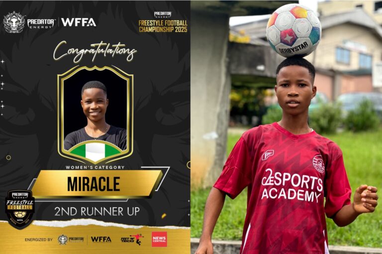 C2E SPORTS ACADEMY PLAYER NGOZI MIRACLE EZINNE EMERGES 2ND RUNNER-UP AT THE 2025 FREESTYLE FOOTBALL CHAMPIONSHIP